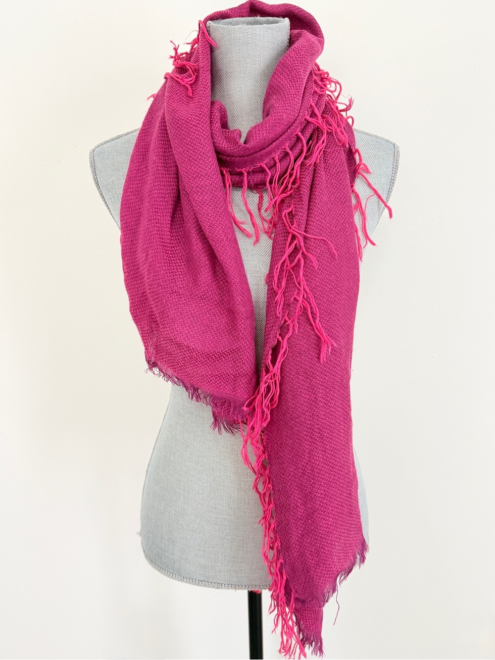 Women's Fuchsia Fringe knit Scarf Long solid color accessory